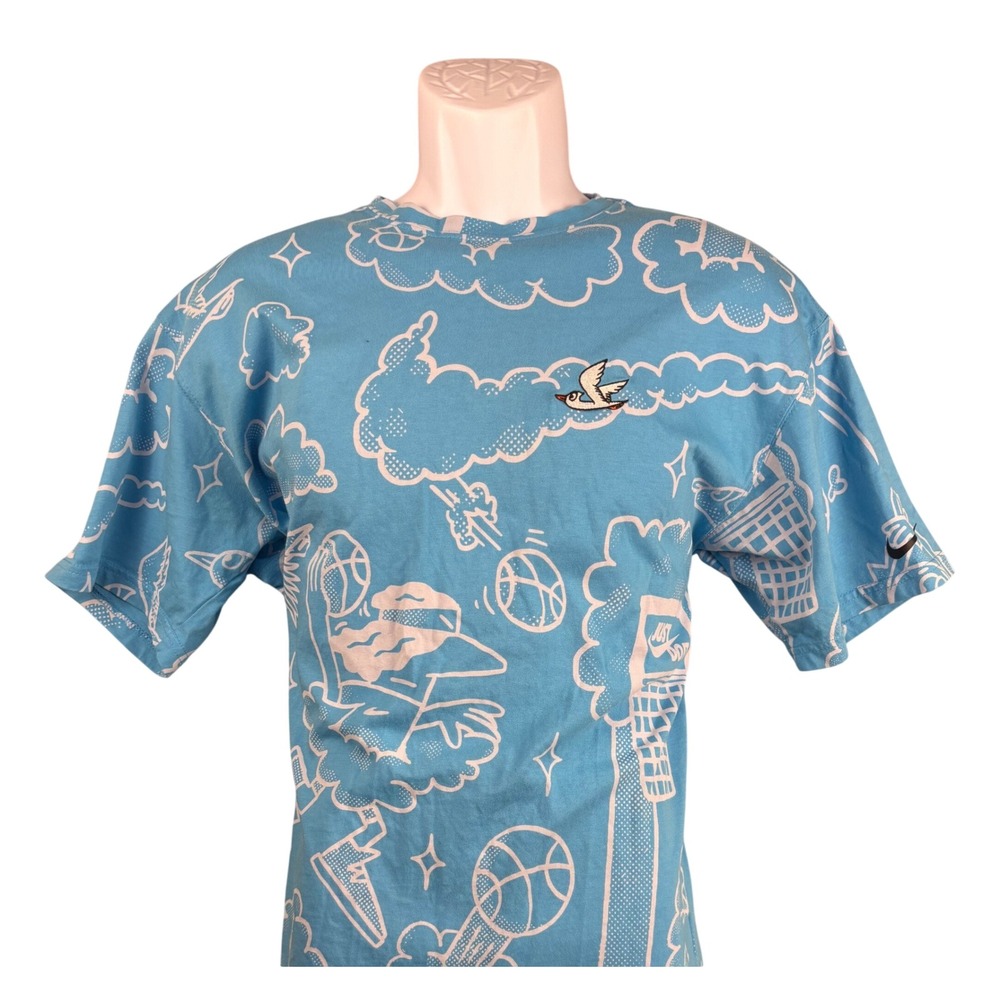 Nike Mens Blue Doodle All Over Print Basketball‎ Graphic T-Shirt DZ2698-416 M
